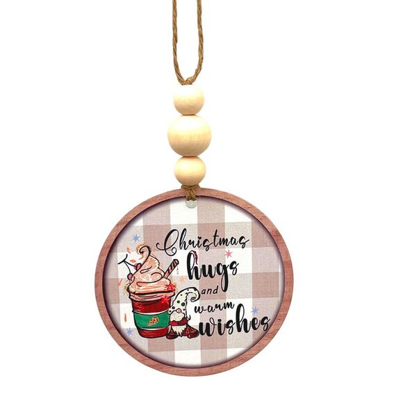 Gnome with Latte Christmas Hugs and Warm Wishes Holiday Ornament Metal - Picture 1 of 5